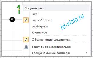 Контекстное меню фигуры Visio для символа точки подключения.