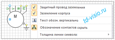 Контекстное меню фигуры Visio Двигатель асинхронный 3-фазный