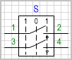 Переключатель с нейтральным положением и по 1 позиции в 2 направлениях, коммутируемых цепей (контактов) 2.