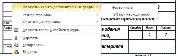 Выбор дополнительных граф
