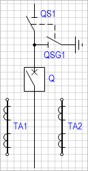 Блок-схема: разъединитель с заземляющим ножом - выключатель (с двумя трансформаторами тока).