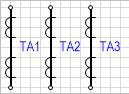 Условное обозначение - 3 трансформатора тока с двумя вторичными обмотками, форма 1.