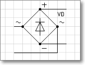 Условное графическое обозначение. Трафарет Visio - выпрямитель однофазный мостовой, упрощенное обозначение.