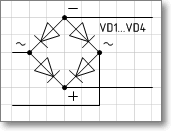 Условное графическое обозначение. Трафарет Visio - выпрямитель однофазный мостовой.