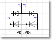 Условное графическое обозначение. Трафарет Visio - выпрямитель однофазный мостовой (форма 2).
