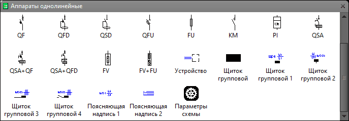 Трафарет Visio «Аппараты однолинейные» - состав