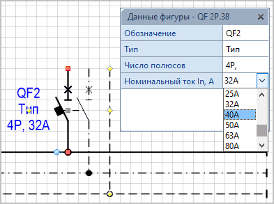 Таблица данных фигуры автоматического выключателя